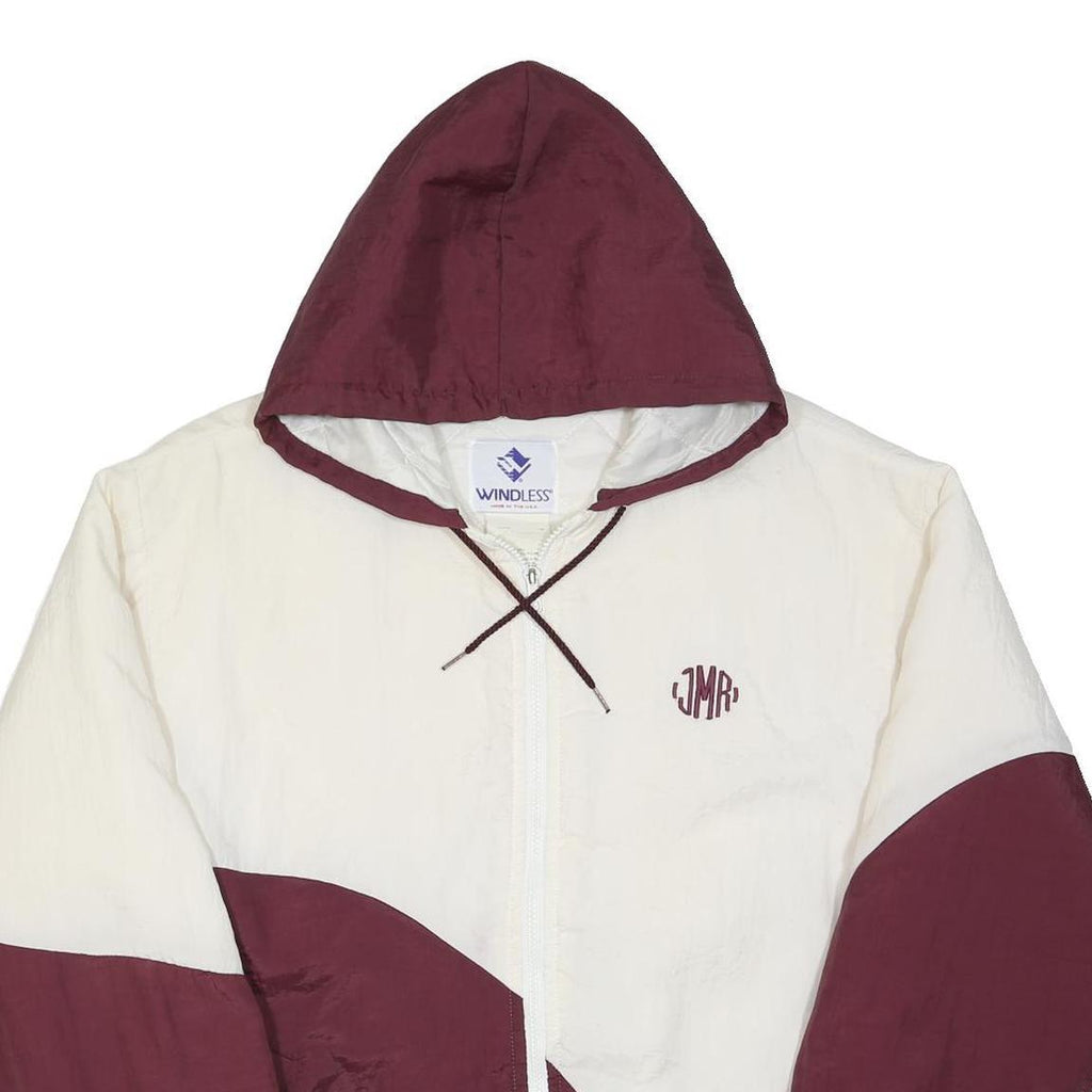 WINDLESS Mens Burgundy & Cream Hooded Nylon Jacket L Zip Casual Outerwear
