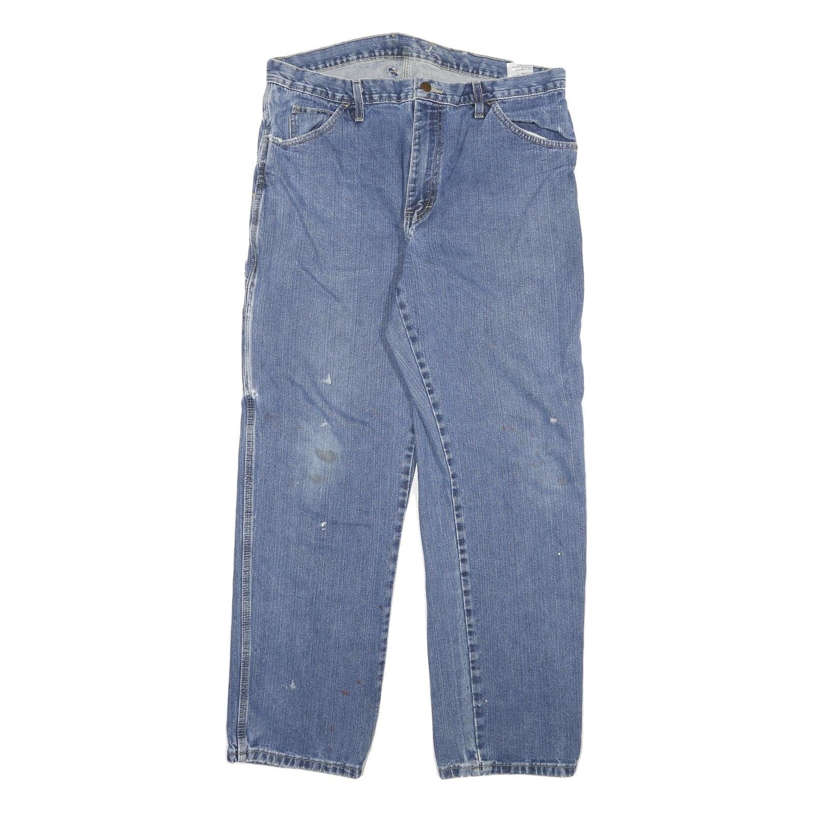 DICKIES Mens Regular Blue Denim Jeans W34 L29 Workwear Casual Cotton Blend Zip