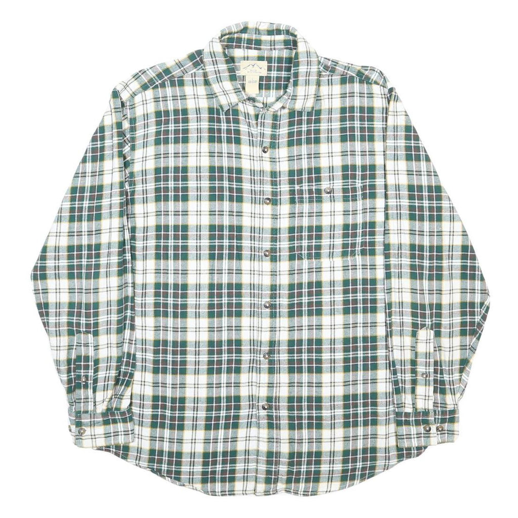 BLUE MOUNTAIN Mens Green & White Check Shirt L Cotton Long Sleeve Casual