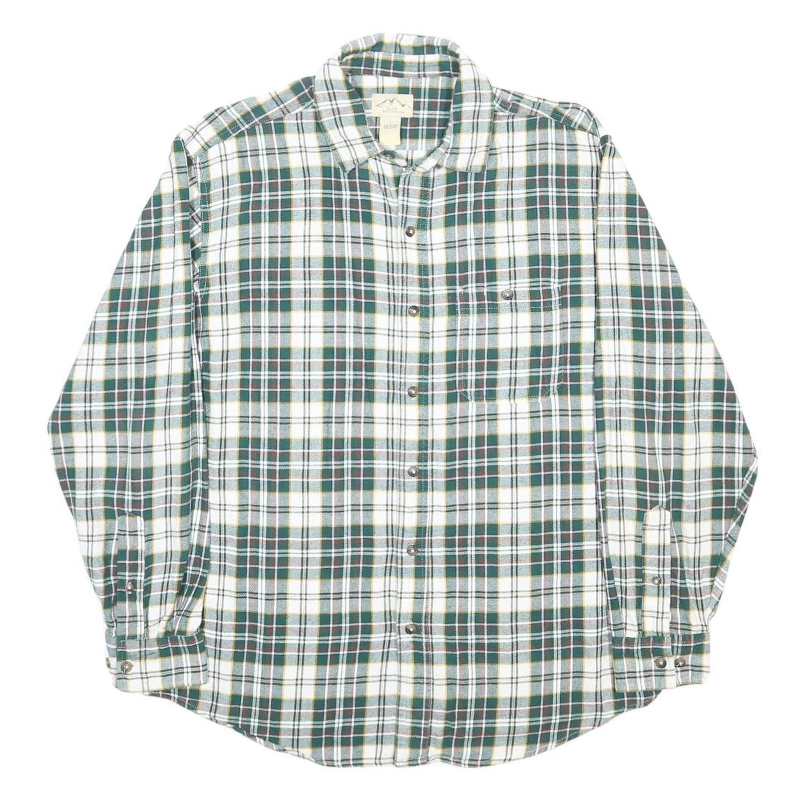 BLUE MOUNTAIN Mens Green & White Check Shirt L Cotton Long Sleeve Casual