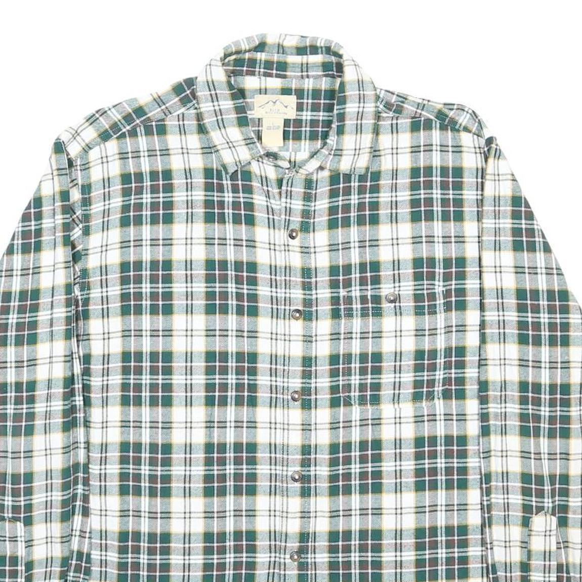 BLUE MOUNTAIN Mens Green & White Check Shirt L Cotton Long Sleeve Casual