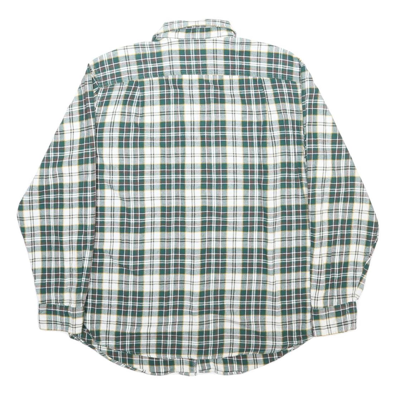 BLUE MOUNTAIN Mens Green & White Check Shirt L Cotton Long Sleeve Casual