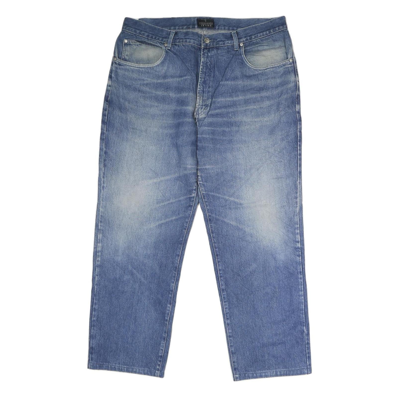 TRUSADDI JEANS Mens Regular Fit Blue Denim Jeans W36 L29 Classic Zip