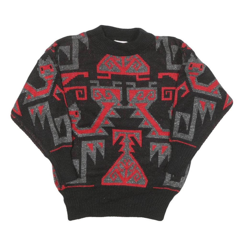 CONSPIRACY Womens Black & Red Patterned Jumper Crew Neck Basic Knit S Stylish