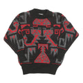 CONSPIRACY Womens Black & Red Patterned Jumper Crew Neck Basic Knit S Stylish