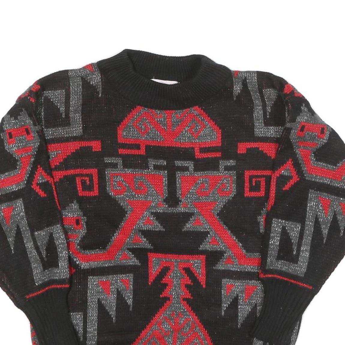 CONSPIRACY Womens Black & Red Patterned Jumper Crew Neck Basic Knit S Stylish