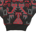 CONSPIRACY Womens Black & Red Patterned Jumper Crew Neck Basic Knit S Stylish