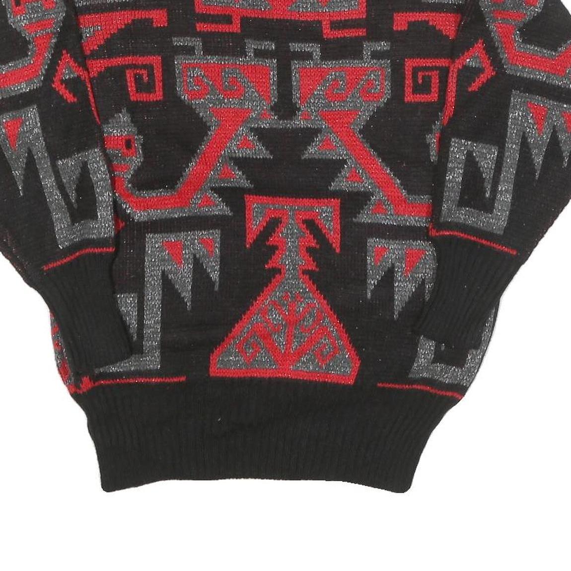 CONSPIRACY Womens Black & Red Patterned Jumper Crew Neck Basic Knit S Stylish