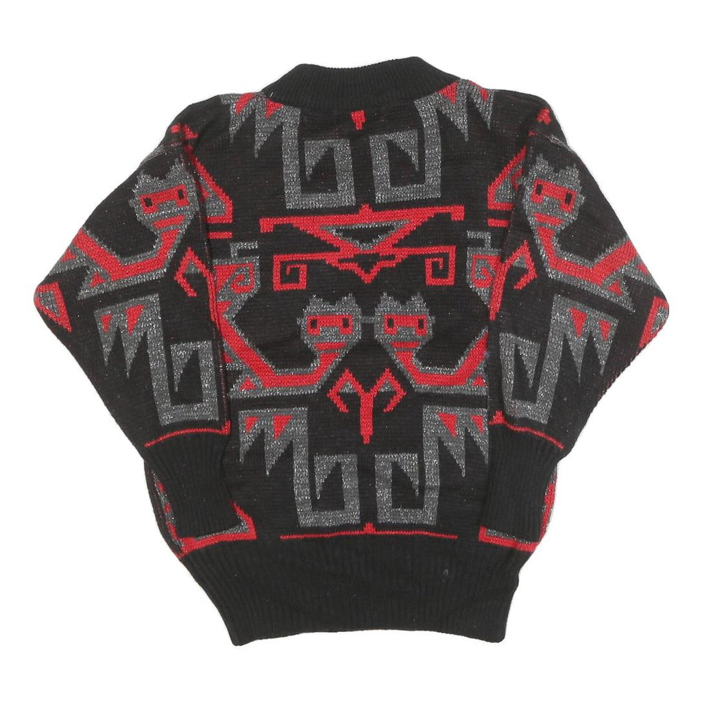 CONSPIRACY Womens Black & Red Patterned Jumper Crew Neck Basic Knit S Stylish
