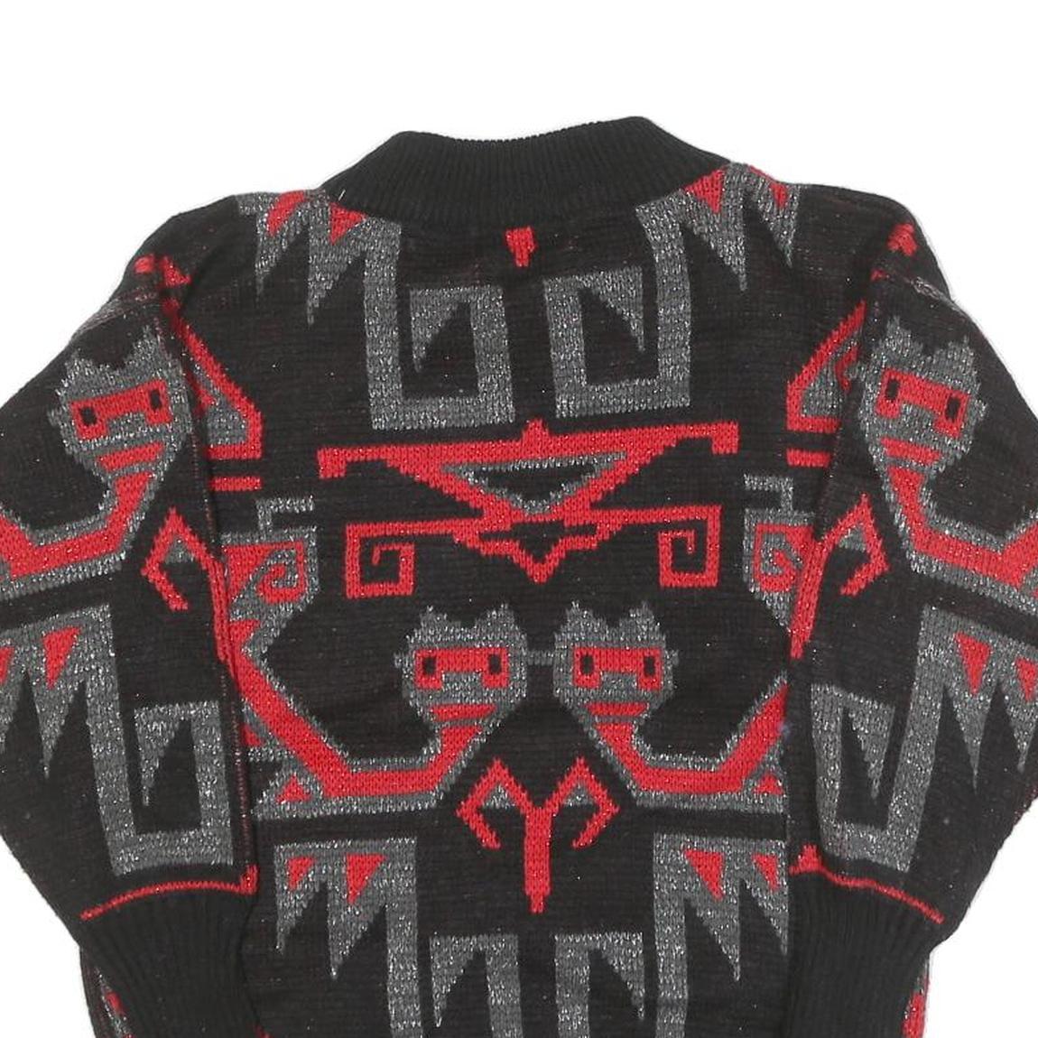 CONSPIRACY Womens Black & Red Patterned Jumper Crew Neck Basic Knit S Stylish