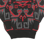 CONSPIRACY Womens Black & Red Patterned Jumper Crew Neck Basic Knit S Stylish