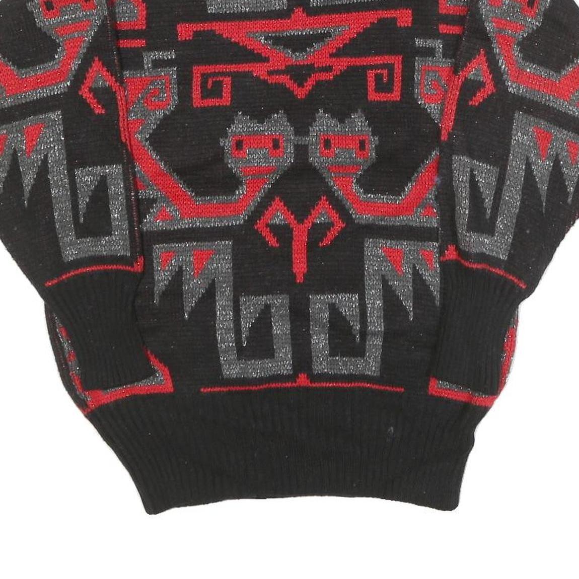 CONSPIRACY Womens Black & Red Patterned Jumper Crew Neck Basic Knit S Stylish