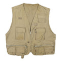 Mens Beige Cotton Blend Utility Vest Jacket M Plain Multi Pocket Zip Closure