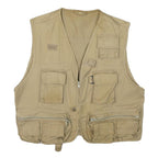 Mens Beige Cotton Blend Utility Vest Jacket M Plain Multi Pocket Zip Closure