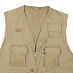 Mens Beige Cotton Blend Utility Vest Jacket M Plain Multi Pocket Zip Closure