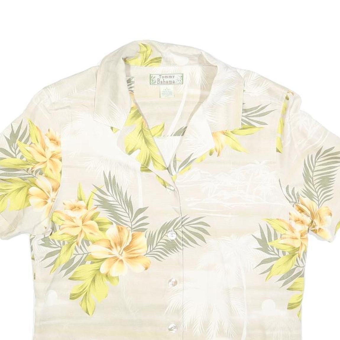 TOMMY BAHAMA Womens Cream & Yellow Printed Shirt Short Sleeve Collared S Silk