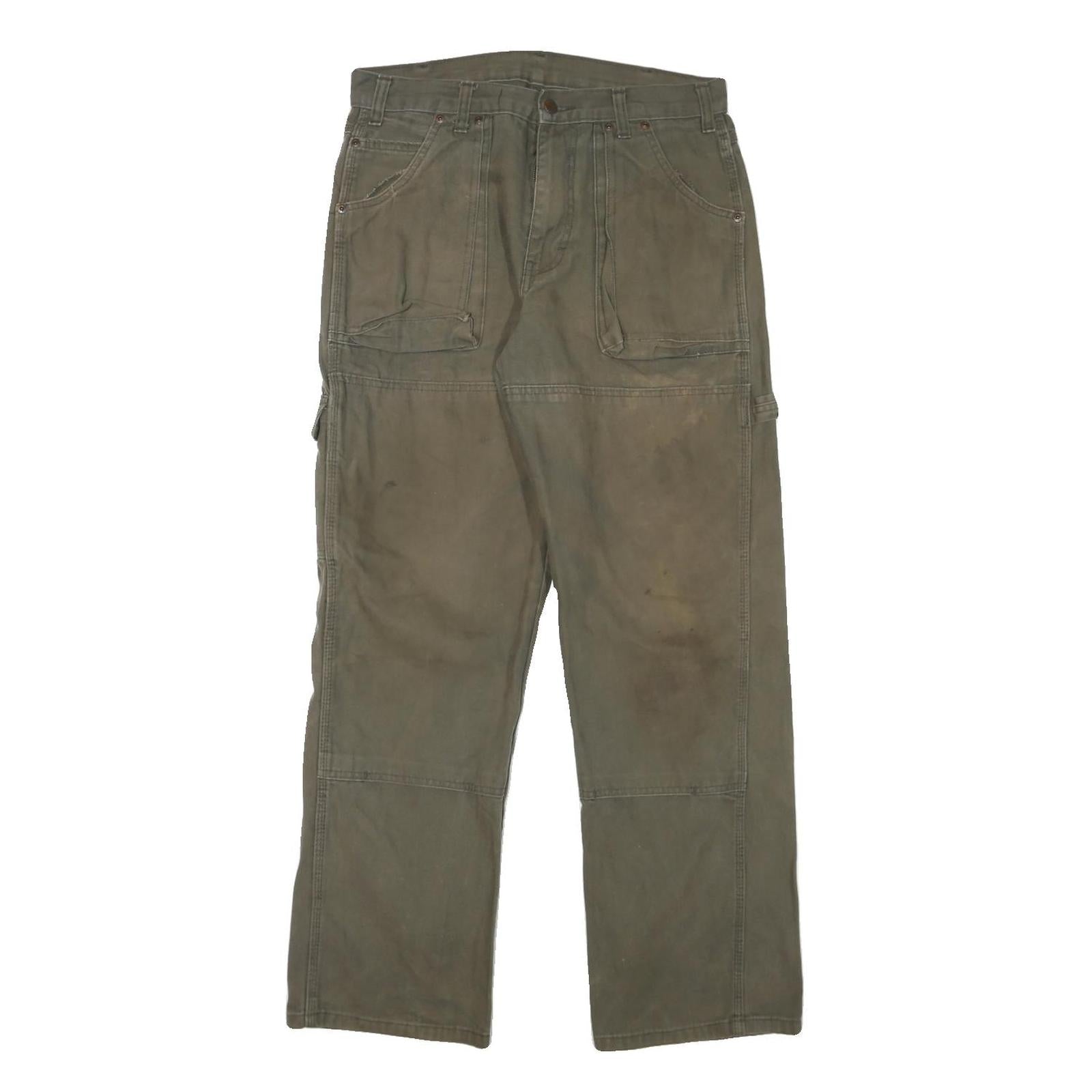 DICKIES Mens Cotton Blend Green Regular Straight Trousers W30 L31 Workwear Zip