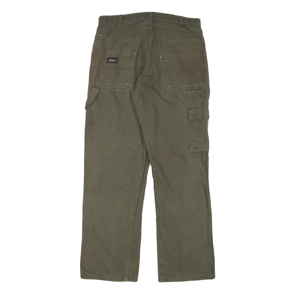 DICKIES Mens Cotton Blend Green Regular Straight Trousers W30 L31 Workwear Zip