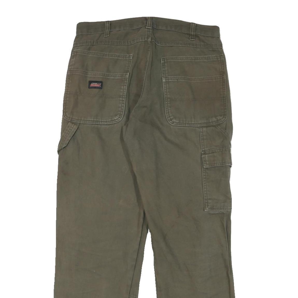 DICKIES Mens Cotton Blend Green Regular Straight Trousers W30 L31 Workwear Zip
