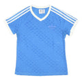 ADIDAS ORIGINALS Womens Blue & White Modern T-Shirt UK 12 Short Sleeve V-Neck