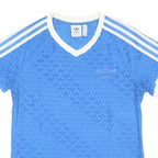 ADIDAS ORIGINALS Womens Blue & White Modern T-Shirt UK 12 Short Sleeve V-Neck