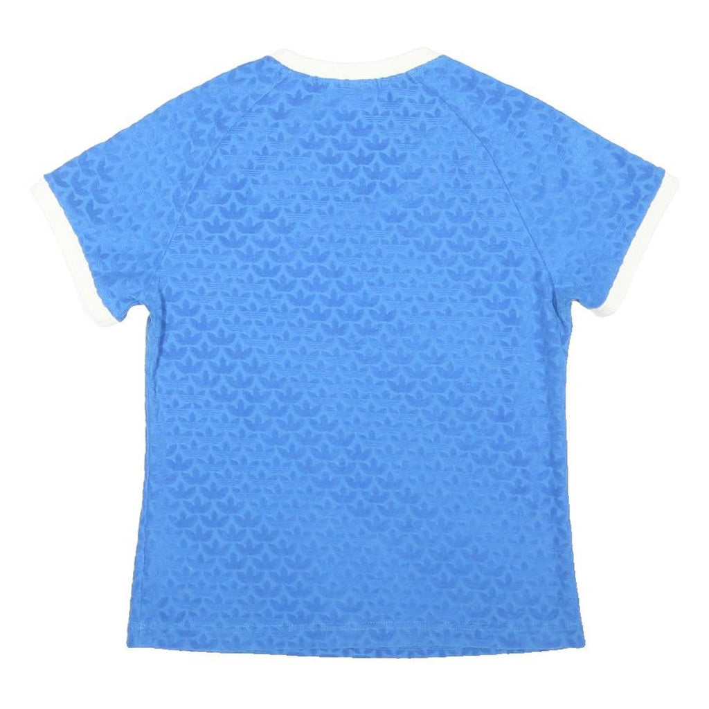 ADIDAS ORIGINALS Womens Blue & White Modern T-Shirt UK 12 Short Sleeve V-Neck