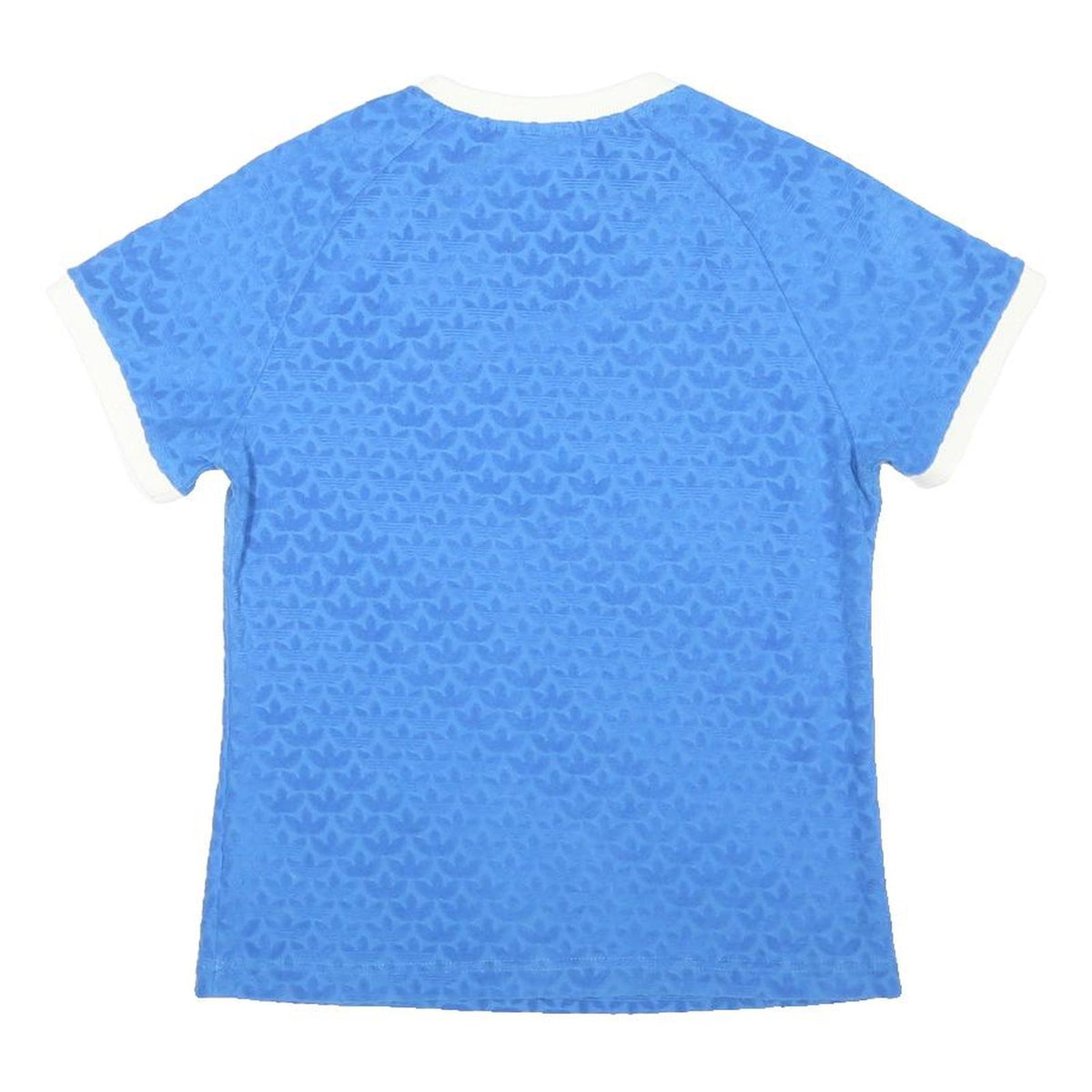 ADIDAS ORIGINALS Womens Blue & White Modern T-Shirt UK 12 Short Sleeve V-Neck