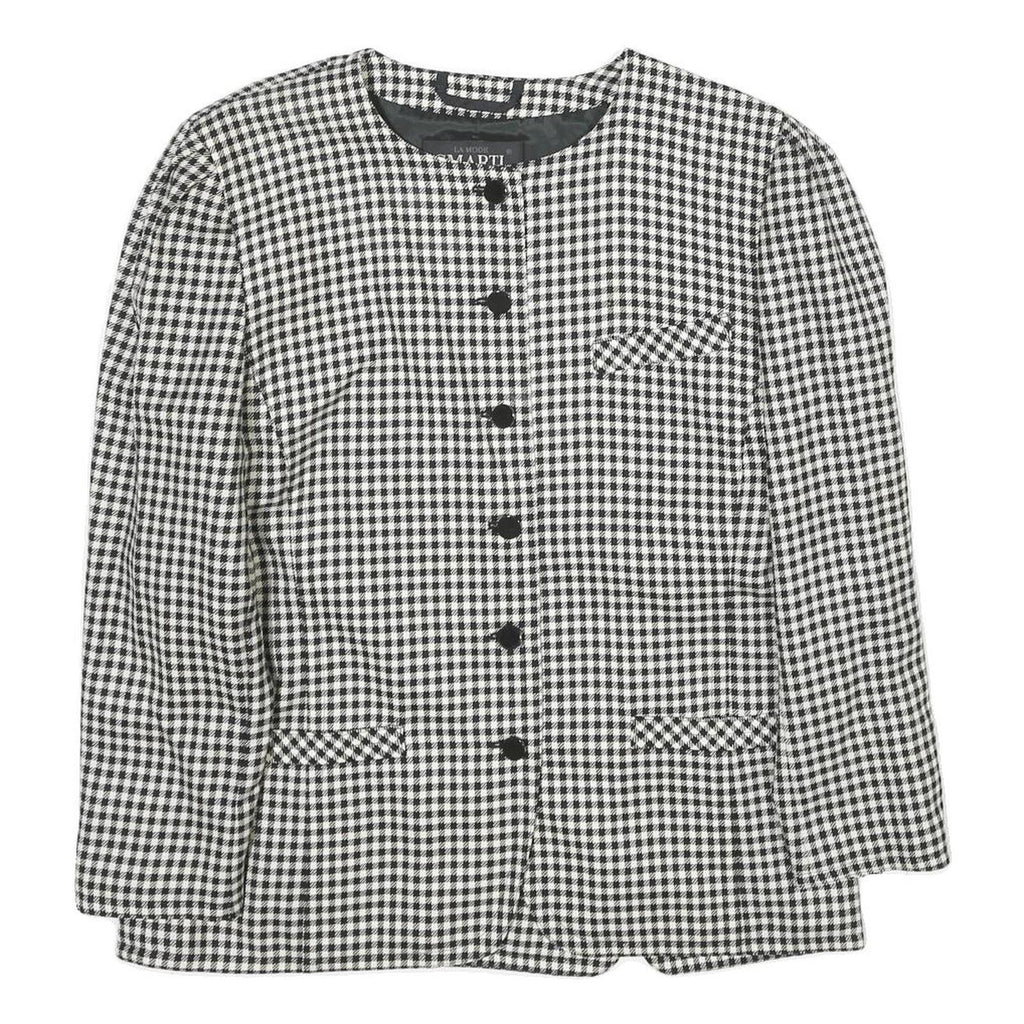 SMARTI STYLE Womens Black & White Check Jacket UK 12 Wool Blend Button Closure