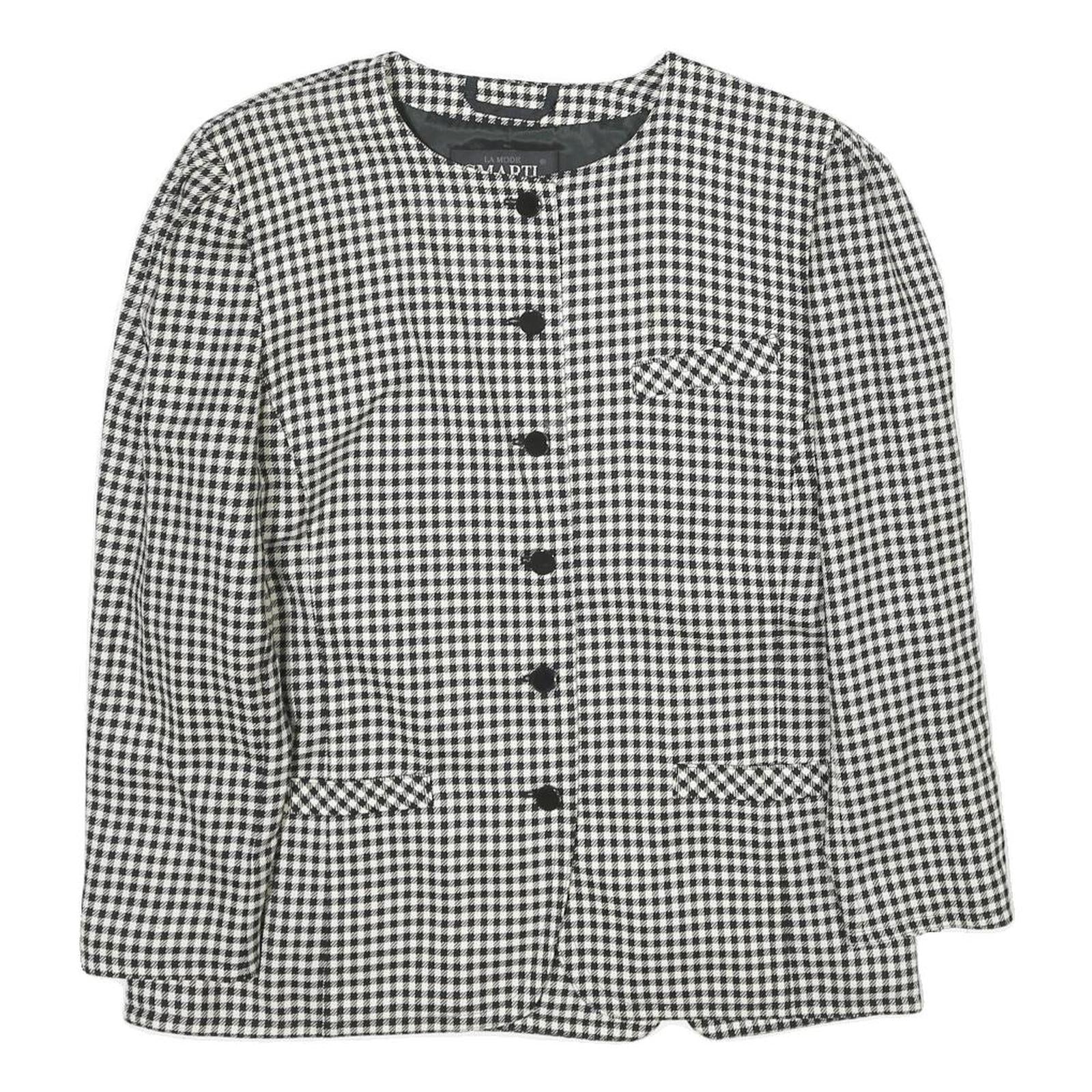 SMARTI STYLE Womens Black & White Check Jacket UK 12 Wool Blend Button Closure