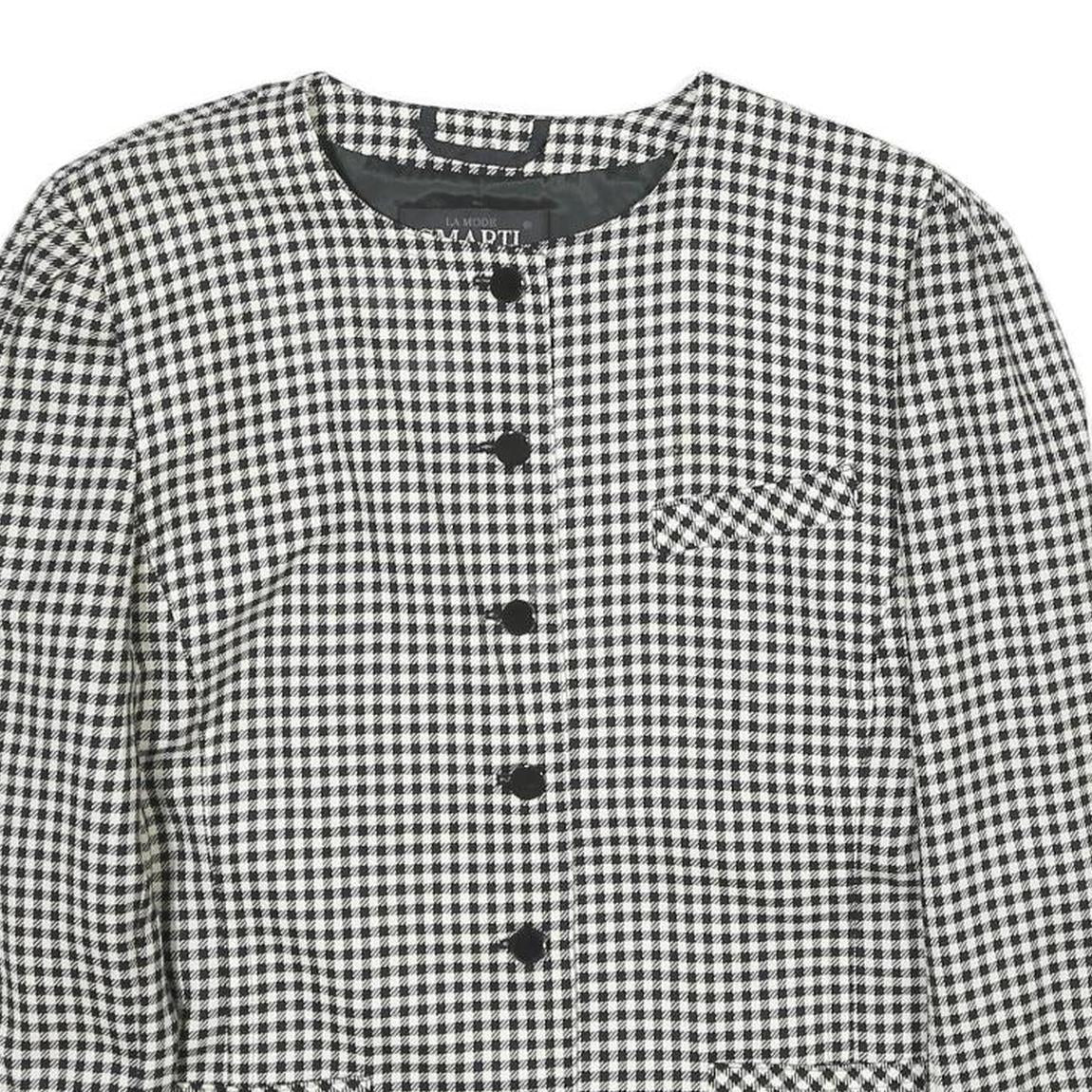 SMARTI STYLE Womens Black & White Check Jacket UK 12 Wool Blend Button Closure