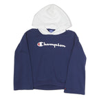 CHAMPION Womens Navy & White Hoodie S Cotton Blend Casual Pullover