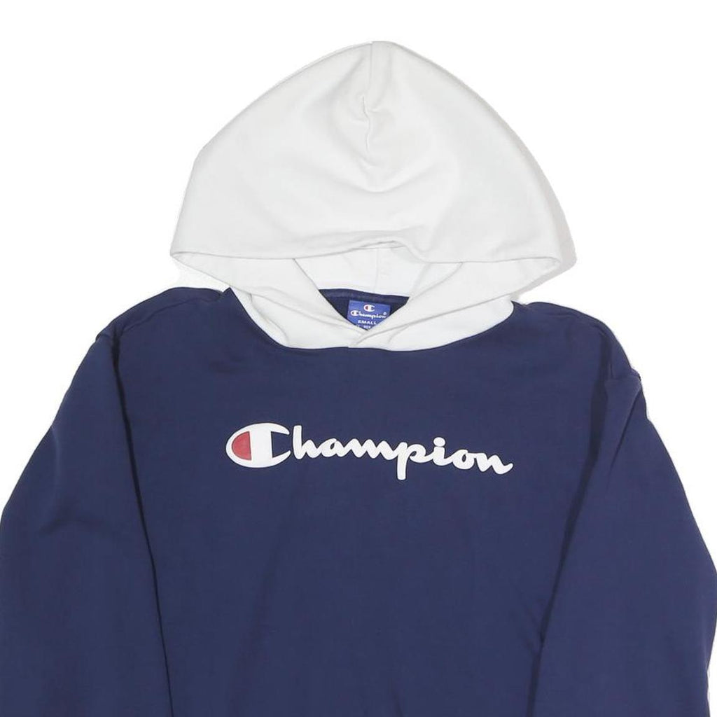CHAMPION Womens Navy & White Hoodie S Cotton Blend Casual Pullover