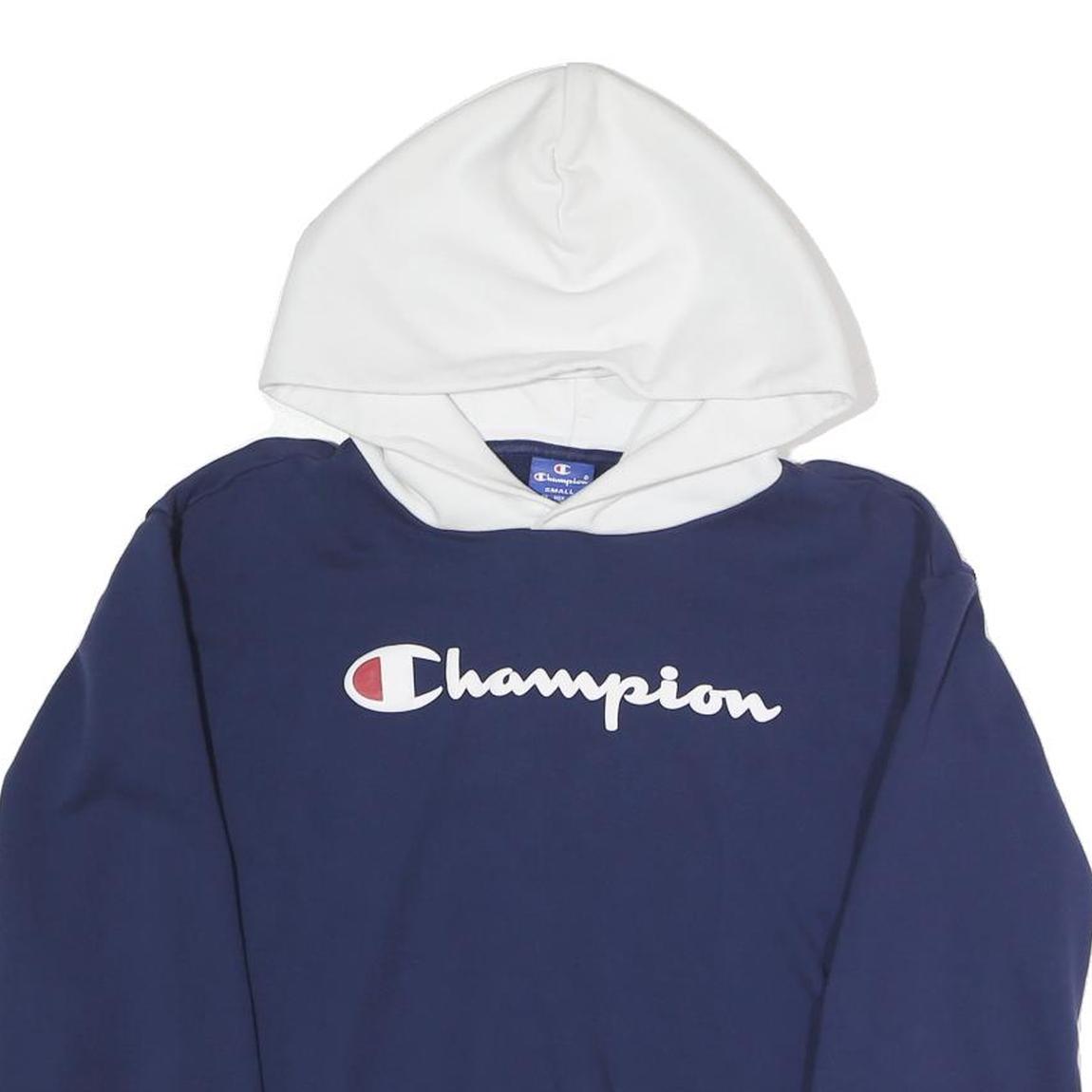 CHAMPION Womens Navy & White Hoodie S Cotton Blend Casual Pullover