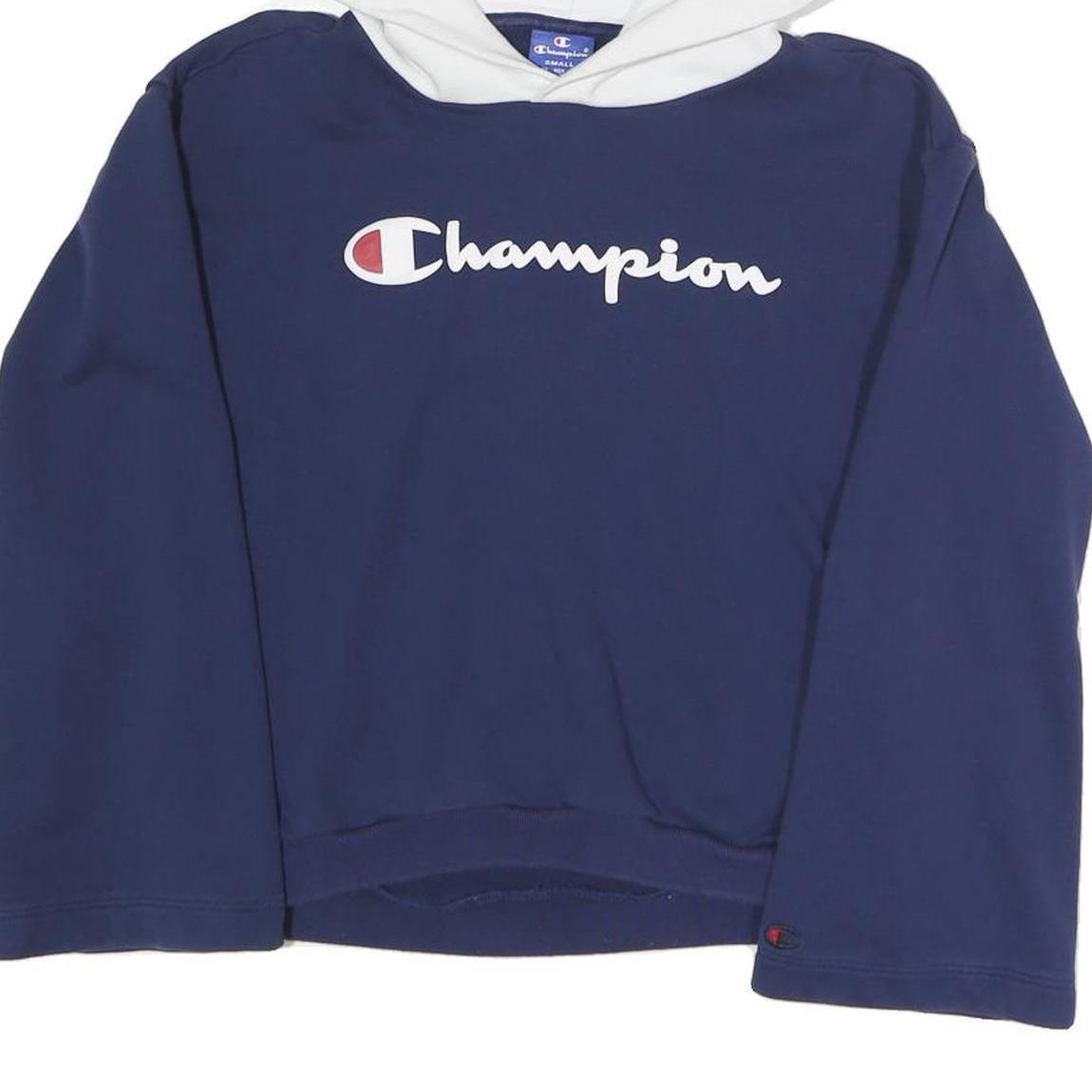CHAMPION Womens Navy & White Hoodie S Cotton Blend Casual Pullover
