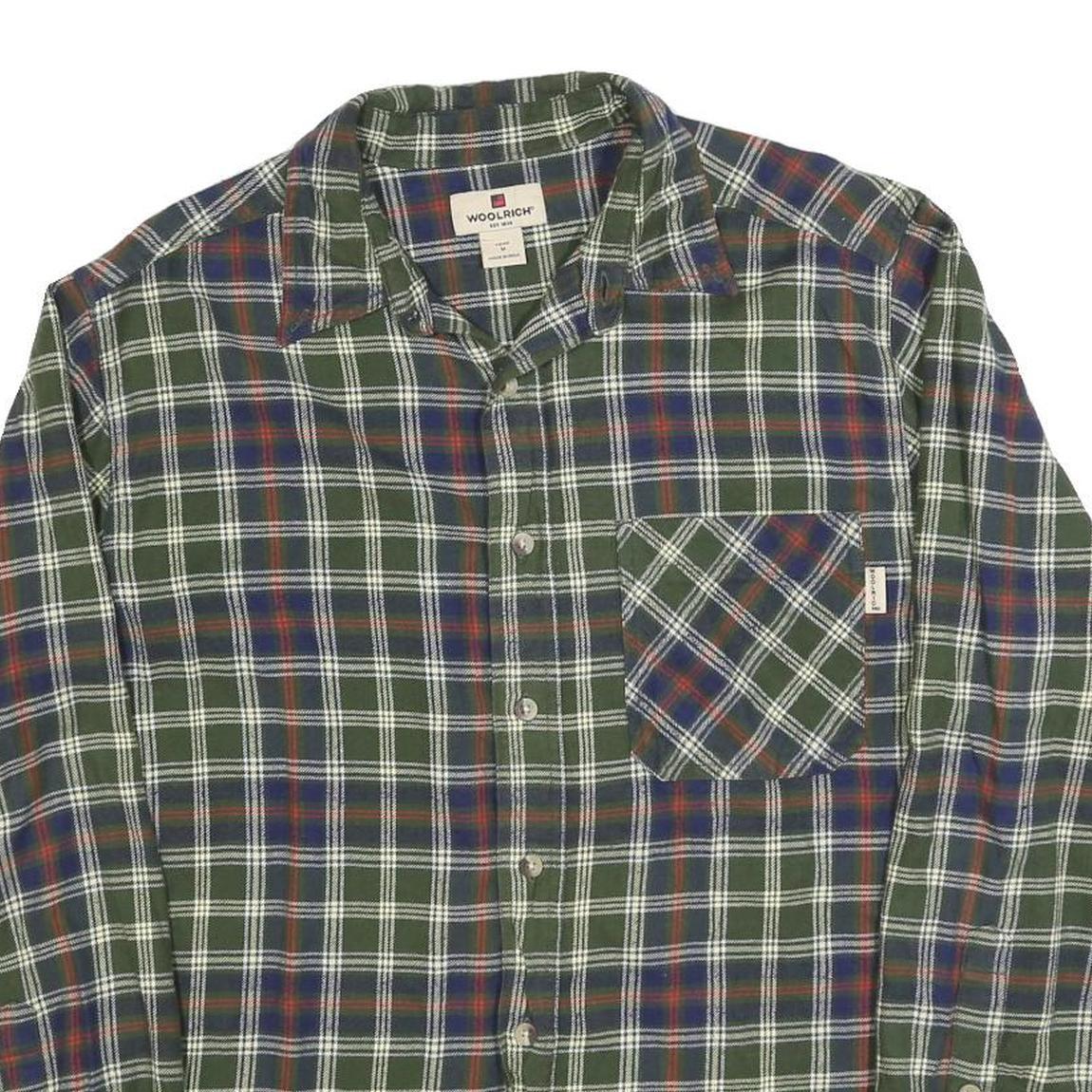WOOLRICH Mens Green & Blue Check Shirt M Classic Plaid Pattern Long Sleeve