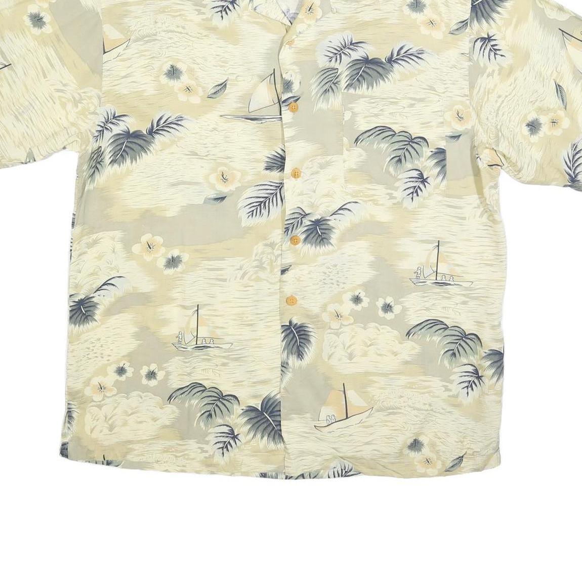 ORIGINAL ISLAND SPORT Mens Beige & Grey Hawaiian Shirt M Beach Casual Relaxed