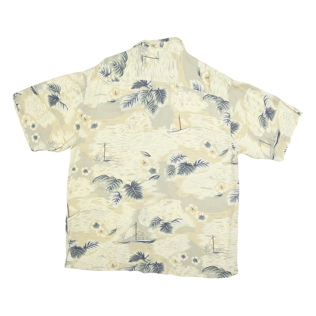 ORIGINAL ISLAND SPORT Mens Beige & Grey Hawaiian Shirt M Beach Casual Relaxed