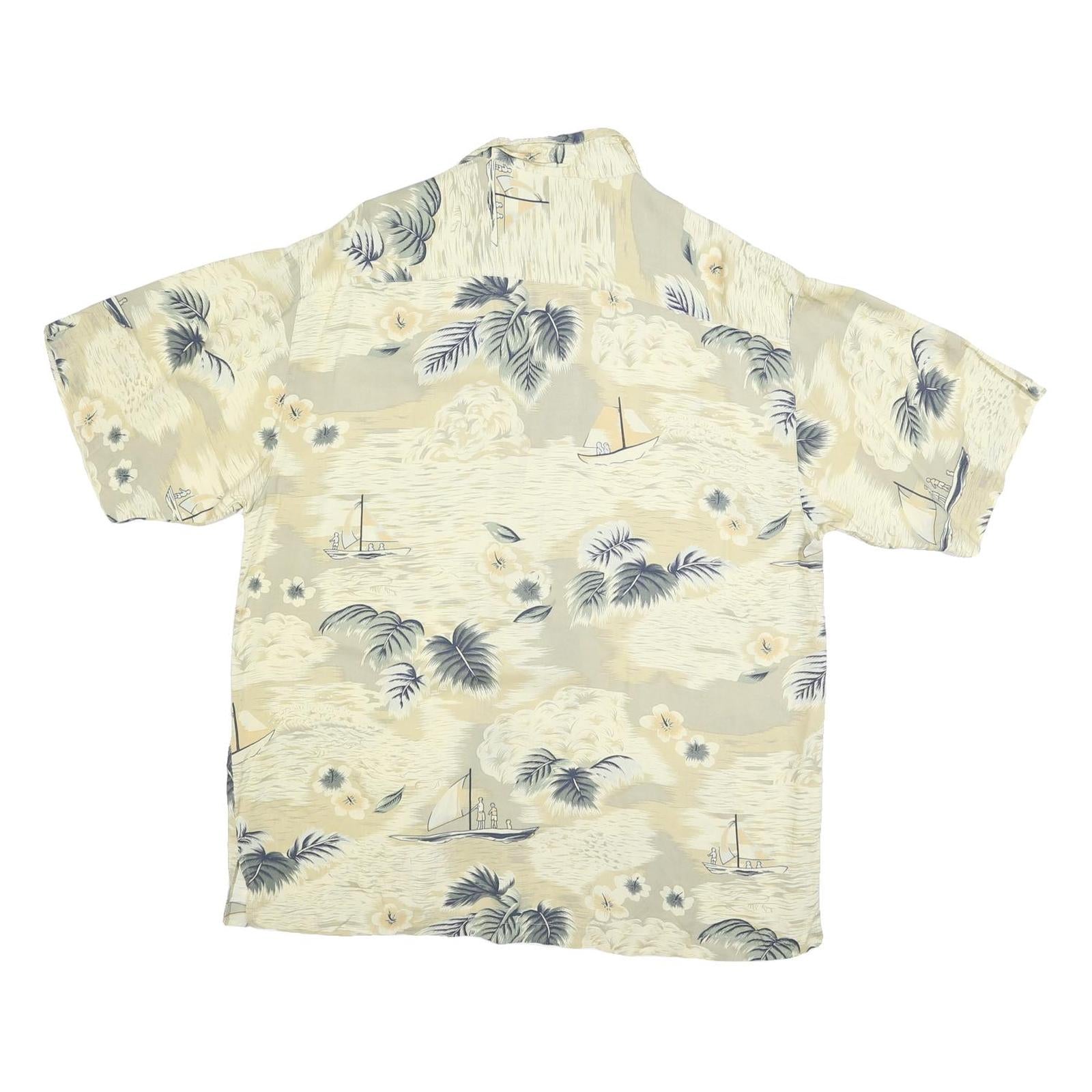 ORIGINAL ISLAND SPORT Mens Beige & Grey Hawaiian Shirt M Beach Casual Relaxed