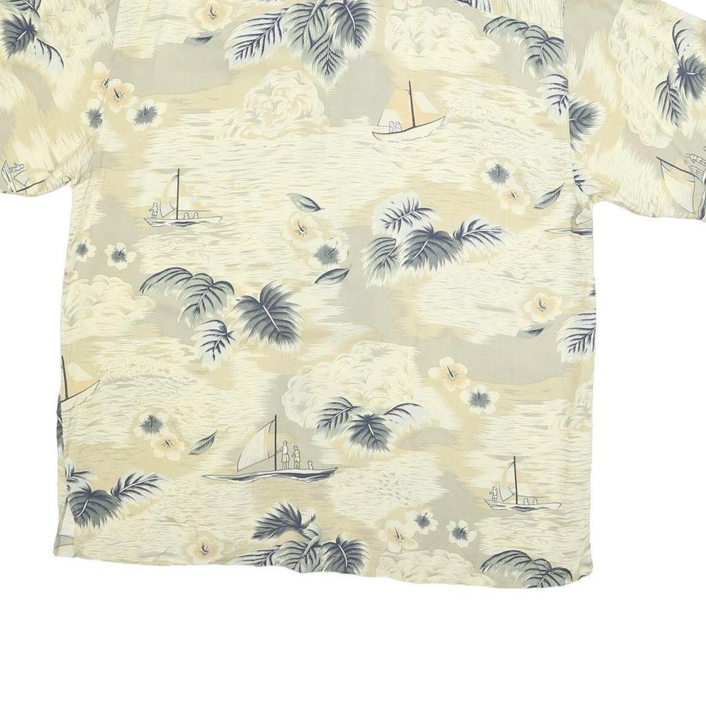 ORIGINAL ISLAND SPORT Mens Beige & Grey Hawaiian Shirt M Beach Casual Relaxed