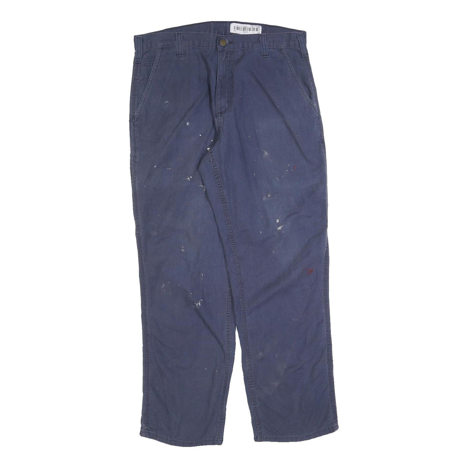 CARHARTT Mens Cotton Blend Navy Relaxed Straight Trousers W34 L32 Workwear Zip