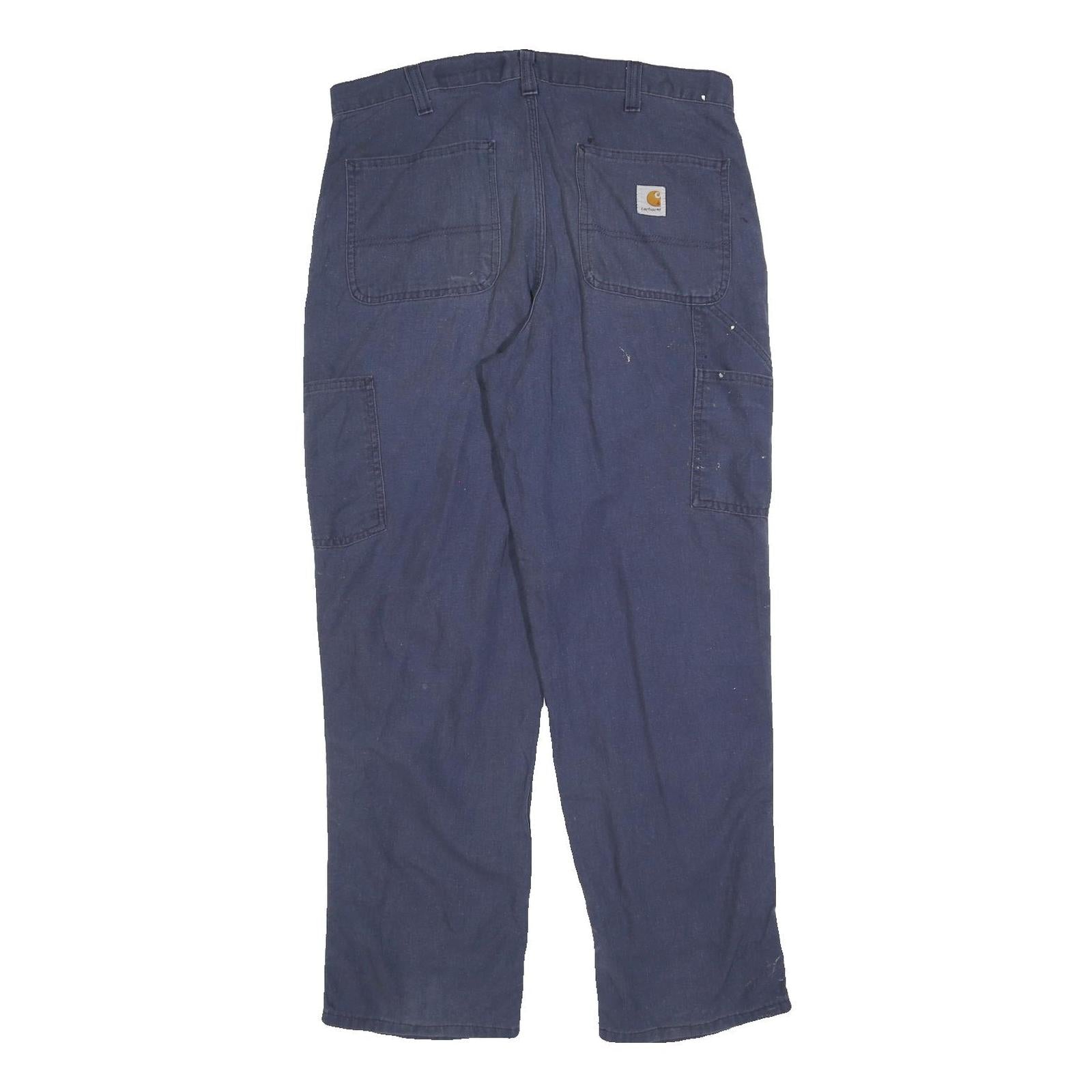 CARHARTT Mens Cotton Blend Navy Relaxed Straight Trousers W34 L32 Workwear Zip