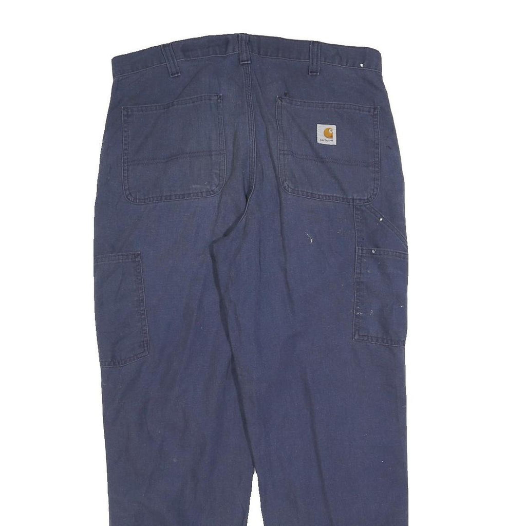CARHARTT Mens Cotton Blend Navy Relaxed Straight Trousers W34 L32 Workwear Zip