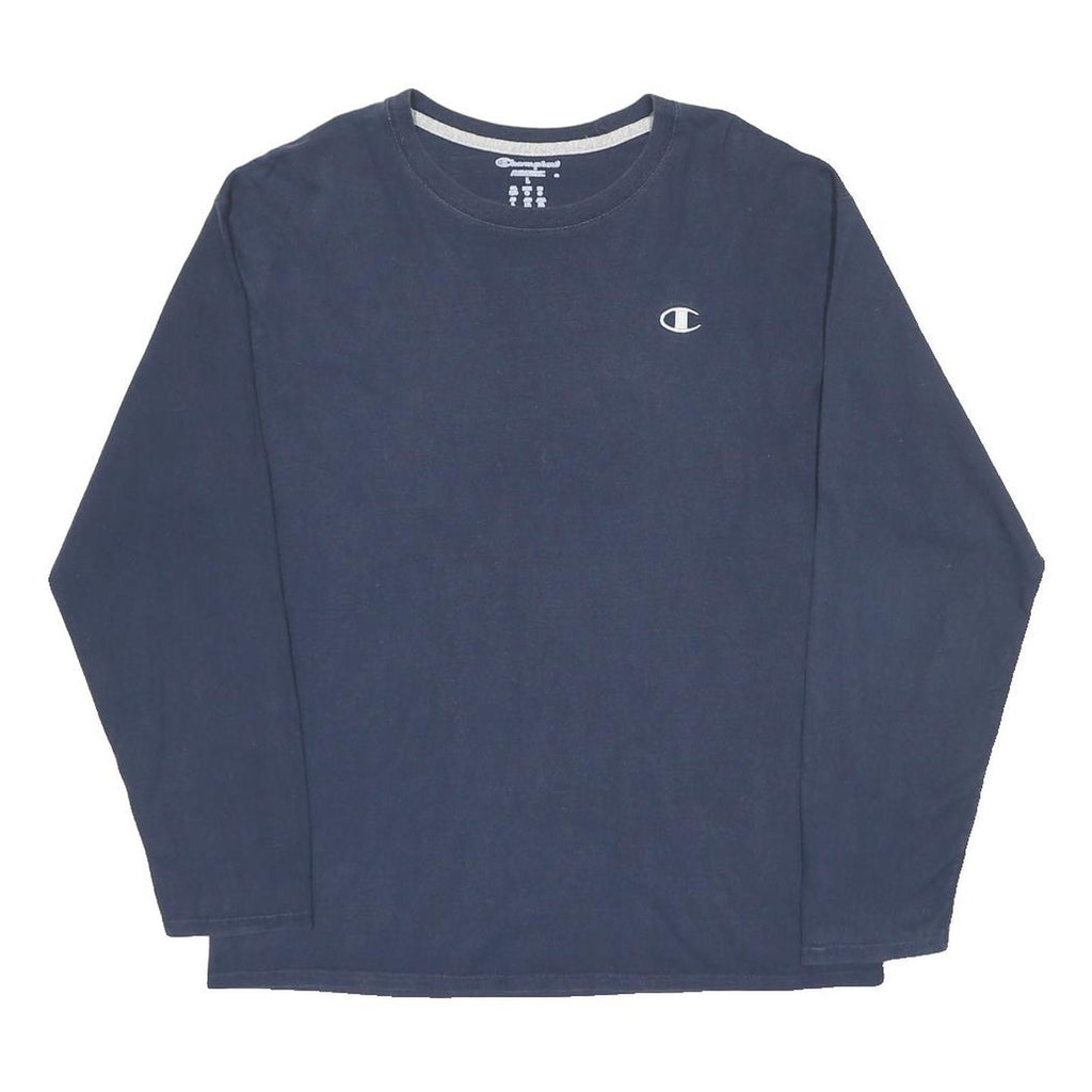 CHAMPION Mens Blue Long Sleeve Crew Neck Cotton Blend L T-Shirt Classic