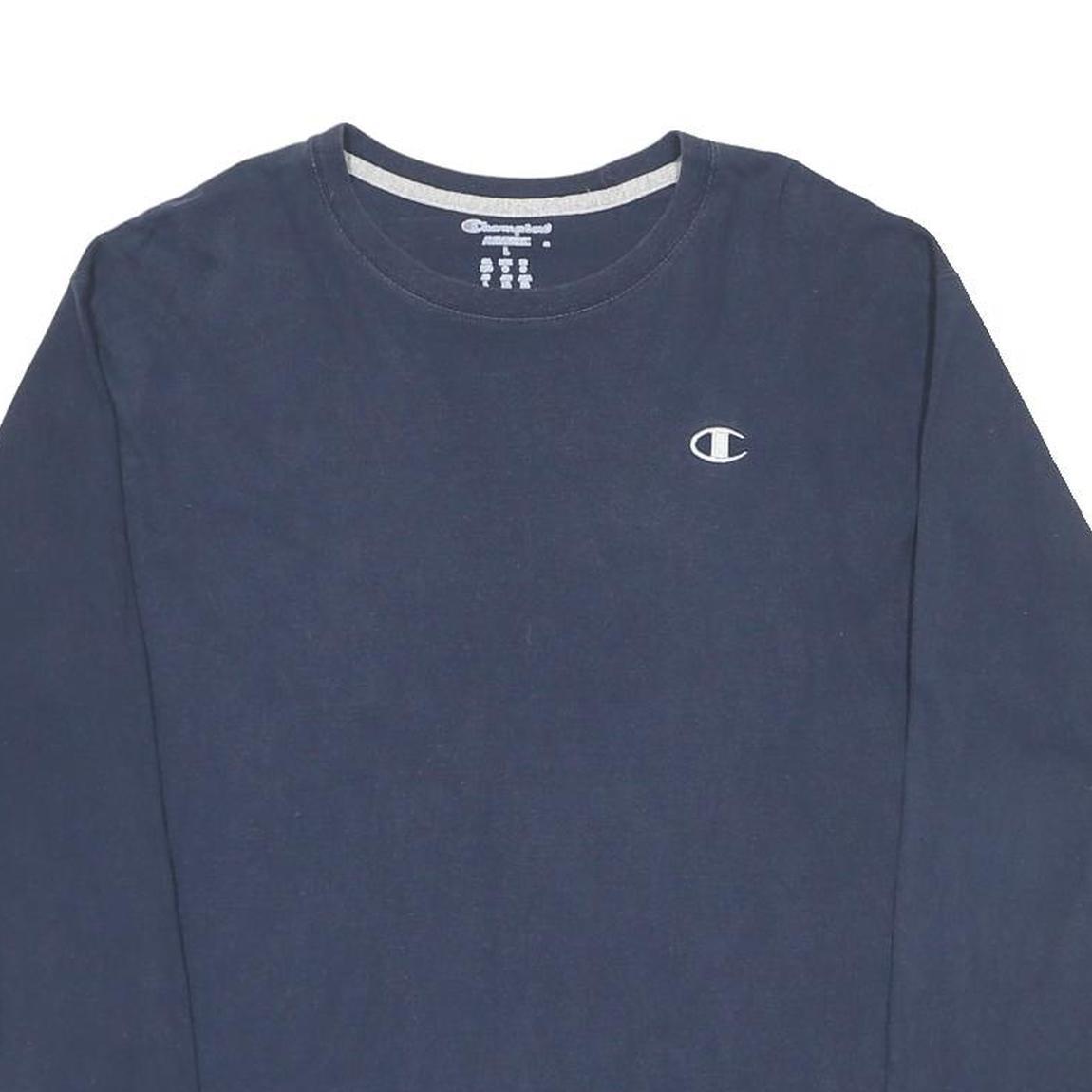 CHAMPION Mens Blue Long Sleeve Crew Neck Cotton Blend L T-Shirt Classic
