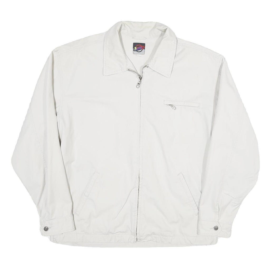 TEDDYS Mens White Cotton Blend Zip Jacket L Plain Casual Lightweight Outerwear