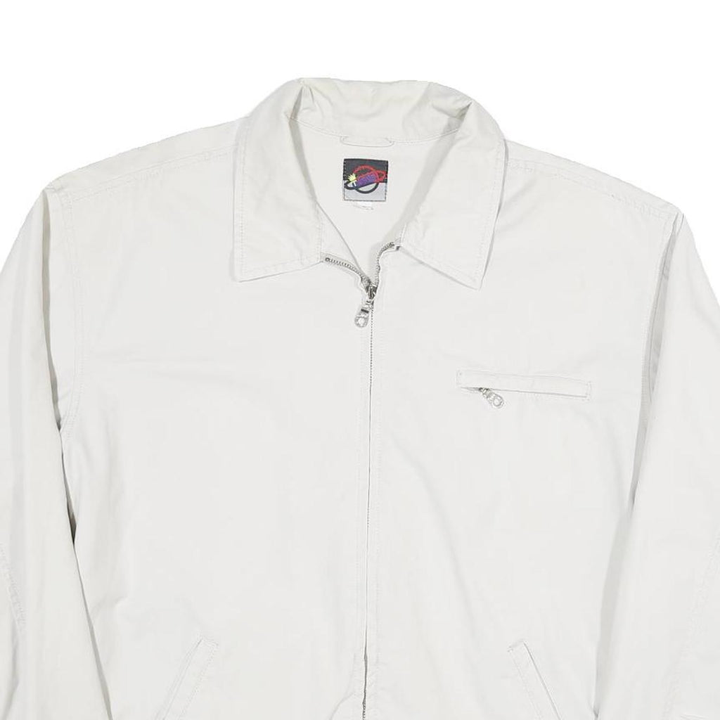 TEDDYS Mens White Cotton Blend Zip Jacket L Plain Casual Lightweight Outerwear