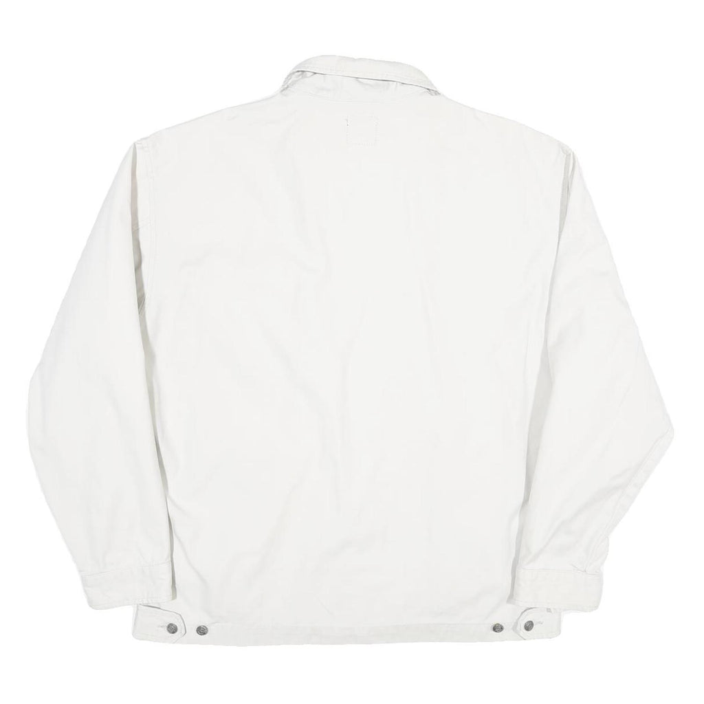 TEDDYS Mens White Cotton Blend Zip Jacket L Plain Casual Lightweight Outerwear