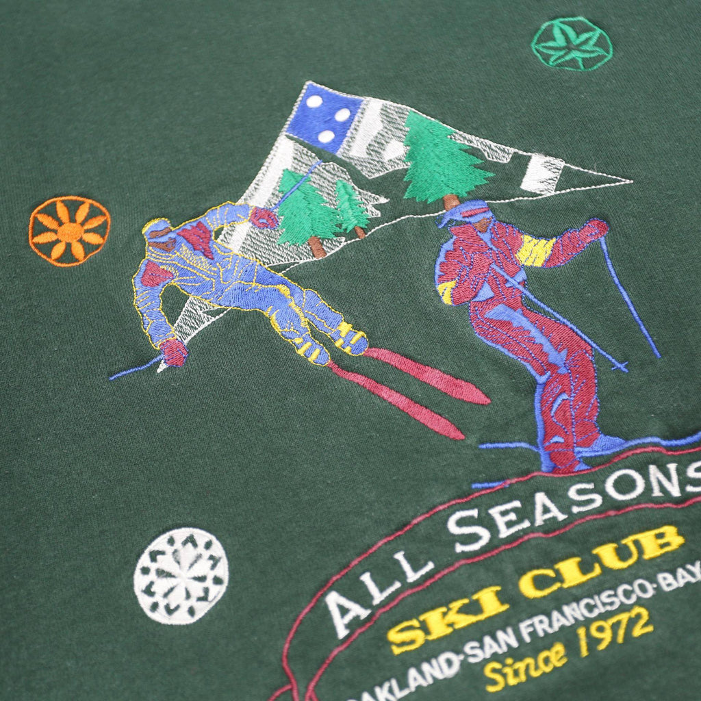 FRUIT OF THE LOOM Mens Green All Seasons Ski Club Crew Neck XL Ski Graphic