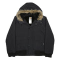 CARHARTT Mens Black Nylon Hooded Jacket S Woven Zip Fur Trim Winter Workwear