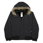 CARHARTT Mens Black Nylon Hooded Jacket S Woven Zip Fur Trim Winter Workwear